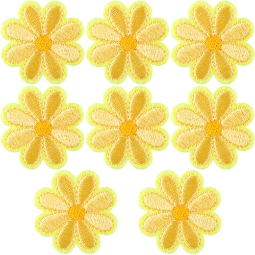 PAGOW 8 Stück Blumen zum Aufbügeln, niedliche Gänseblümchen-Applikation, bestickte Applikation zum Aufnähen für Taschen, Jacken, Jeans, Kleidung, 4,2 x 4,2 cm (B x H), Gelb von PAGOW
