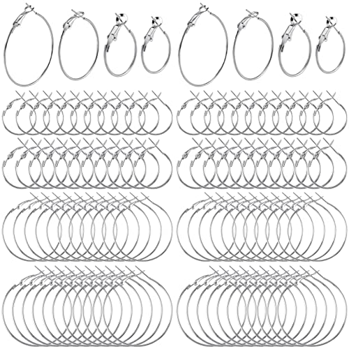 PAGOW 96 Stück Ohrring-Creolen zur Schmuckherstellung, hypoallergene Legierung, runde Ohrringe, silberfarbene offene Perlen, DIY-Ohrringe, Bastelzubehör, Kunstzubehör PAGOW 96 Stück Ohrring-Creolen zur Schmuckherstellung, hypoallergene Legierung, runde Ohrringe, silberfarbene offene Perlen, DIY-Ohrringe, Bastelzubehör, Kunstzubehör von PAGOW