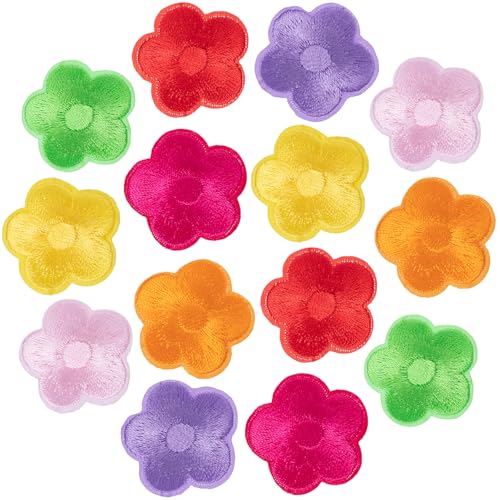 PAGOW Blumen-Aufnäher zum Aufbügeln, niedliche Blumen-Applikation, zum Aufnähen oder Aufnähen für Taschen, Jacken, Jeans, Kleidung, 3 x 3 cm (7 Farben) von PAGOW