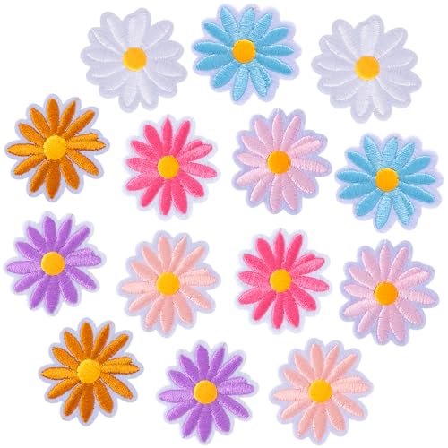 PAGOW Blumen-Aufnäher zum Aufbügeln, niedliche Blumen-Applikation, zum Aufnähen oder Aufnähen für Taschen, Jacken, Jeans, Kleidung, 4 x 3,7 cm (7 Farben) von PAGOW