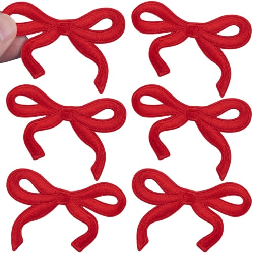 PAGOW Mini-Schleifen-Flicken zum Aufbügeln, 7,6 x 5,1 cm, niedliches Bügelbild für Hüte, Rucksäcke, Kleidung, Jeans, Schuhe, Hemden, Jacken (rot) von PAGOW