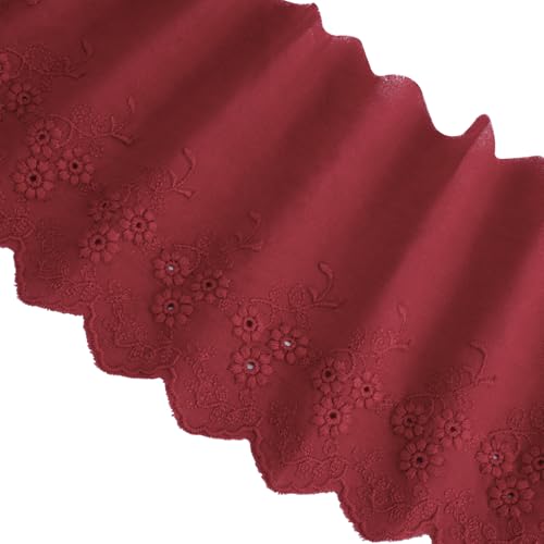 PAGOW Spitzenborte mit Ösen, 4,5 m, Weinrot, florales gewelltes Spitzenband zum Nähen von Kleidern, Kleidung, Taschen, Haustierkleidung (9,9 cm breit) von PAGOW