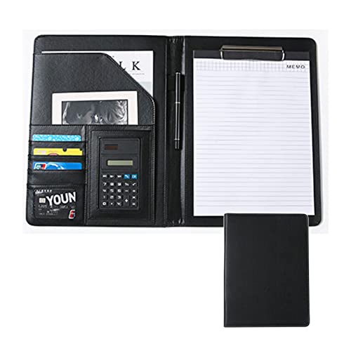 Konferenzmappe A4 Schreibmappe Dokumentenmappe Leder Geschäfts Ringbuch Mit Notizblock Und Taschenrechner Personal Organizer Für Damen Herren(Black) von PAHION