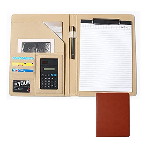 Konferenzmappe A4 Schreibmappe Dokumentenmappe Leder Geschäfts Ringbuch Mit Notizblock Und Taschenrechner Personal Organizer Für Damen Herren(Brown) von PAHION