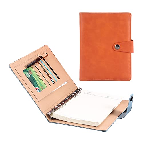 Konferenzmappe A5 Schreibmappe Geschäfts Notizblock Ringbuch Mit Visitenkartenfächer Personal Dokumentenmappe Für Damen Herren Schreibblock Notizen Business(Orange) von PAHION