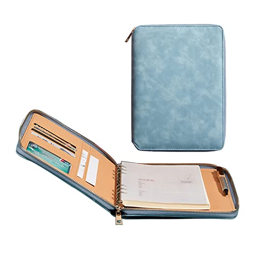 Konferenzmappe A5 Schreibmappe Leder Dokumentenmappe Mit Reißverschluss Geschäfts Organizer Mit Schreibblock Kartenhalter Stifthalter Für Damen Herren(Blue 1) von PAHION