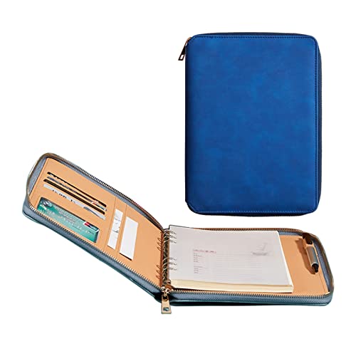 Konferenzmappe A5 Schreibmappe Leder Dokumentenmappe Mit Reißverschluss Geschäfts Organizer Mit Schreibblock Kartenhalter Stifthalter Für Damen Herren(Blue 2) von PAHION