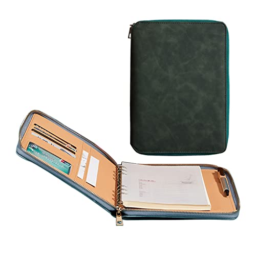 Konferenzmappe A5 Schreibmappe Leder Dokumentenmappe Mit Reißverschluss Geschäfts Organizer Mit Schreibblock Kartenhalter Stifthalter Für Damen Herren(Green) von PAHION