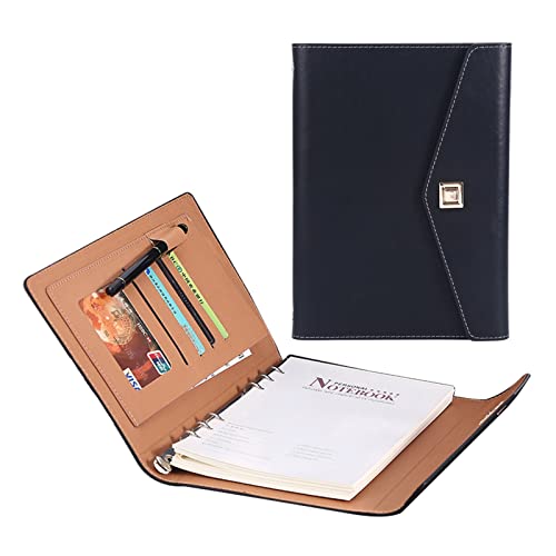 Konferenzmappe A5 Schreibmappe Notizbuch Geschäfts Ringbuch Mit Visitenkartenfächer Personal Organizer Für Damen Herren Schreibblock Notizen Projekt Business(Black) von PAHION