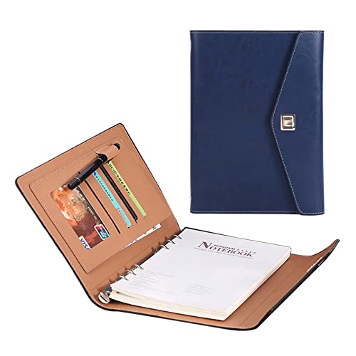 Konferenzmappe A5 Schreibmappe Notizbuch Geschäfts Ringbuch Mit Visitenkartenfächer Personal Organizer Für Damen Herren Schreibblock Notizen Projekt Business(Blue) von PAHION
