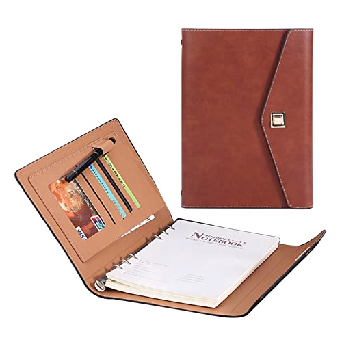 Konferenzmappe A5 Schreibmappe Notizbuch Geschäfts Ringbuch Mit Visitenkartenfächer Personal Organizer Für Damen Herren Schreibblock Notizen Projekt Business(Brown 1) von PAHION
