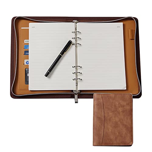 Konferenzmappe Mit Reißverschluss A5 Schreibmappe Dokumentenmappe Arbeitsmappe Ordner Businessmappe Ringbuch Mit Notizblock Stifthalter(Brown) von PAHION