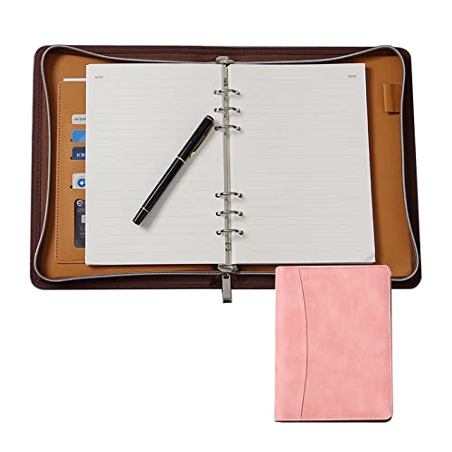 Konferenzmappe Mit Reißverschluss A5 Schreibmappe Dokumentenmappe Arbeitsmappe Ordner Businessmappe Ringbuch Mit Notizblock Stifthalter(Pink) von PAHION
