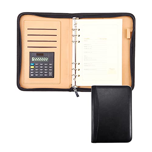 Konferenzmappe Mit Reißverschluss A5 Schreibmappe Dokumentenmappe Arbeitsmappe Ordner Businessmappe Ringbuch Mit Taschenrechner Notizblock Stifthalter(Black) von PAHION