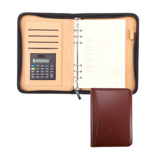 Konferenzmappe Mit Reißverschluss A5 Schreibmappe Dokumentenmappe Arbeitsmappe Ordner Businessmappe Ringbuch Mit Taschenrechner Notizblock Stifthalter(Brown) von PAHION