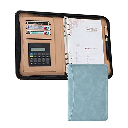 Konferenzmappe Schreibmappe A5 Größe Dokumentenmappe Aus LederMit Taschenrechner Professional Ringbuch Mit Reißverschluss Für Damen Herren(Blue 1) von PAHION