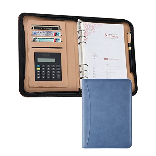 Konferenzmappe Schreibmappe A5 Größe Dokumentenmappe Aus LederMit Taschenrechner Professional Ringbuch Mit Reißverschluss Für Damen Herren(Blue 2) von PAHION