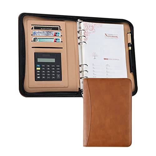 Konferenzmappe Schreibmappe A5 Größe Dokumentenmappe Aus LederMit Taschenrechner Professional Ringbuch Mit Reißverschluss Für Damen Herren(Brown 1) von PAHION