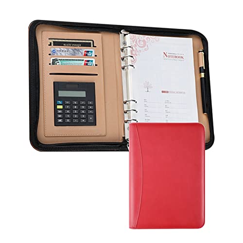 Konferenzmappe Schreibmappe A5 Größe Dokumentenmappe Aus LederMit Taschenrechner Professional Ringbuch Mit Reißverschluss Für Damen Herren(Red) von PAHION