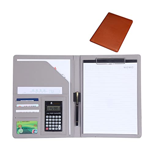 Portfolio Dokumentenmappe Schreibmappe Konferenzmappe Padfolio Aus PU Leder Mit Taschenrechner Und A4-Notizblock Klemmbrett(Brown) von PAHION