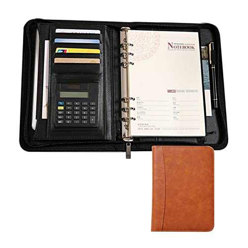 Ringbuch Konferenzmappe A5 Schreibmappe Dokumentenmappe Aus Leder Portfolio Mit Reißverschluss Taschenrechner Und Notizblock Klemmbrett Für Damen Herren(Brown) von PAHION