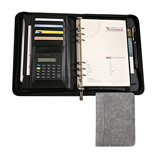 Ringbuch Konferenzmappe A5 Schreibmappe Dokumentenmappe Aus Leder Portfolio Mit Reißverschluss Taschenrechner Und Notizblock Klemmbrett Für Damen Herren(Graey) von PAHION