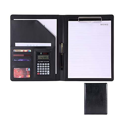 Schreibmappe A4 Ordner Mappe PU Kunstleder Klemmbrettmappe Portfolio Business Dokumentenmappe Mit Taschenrechner Notizblock Nicht Enthalten(Black) von PAHION