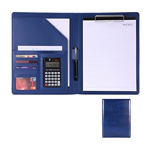 Schreibmappe A4 Ordner Mappe PU Kunstleder Klemmbrettmappe Portfolio Business Dokumentenmappe Mit Taschenrechner Notizblock Nicht Enthalten(Blue) von PAHION