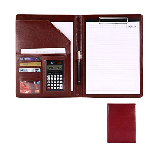 Schreibmappe A4 Ordner Mappe PU Kunstleder Klemmbrettmappe Portfolio Business Dokumentenmappe Mit Taschenrechner Notizblock Nicht Enthalten(Brown) von PAHION