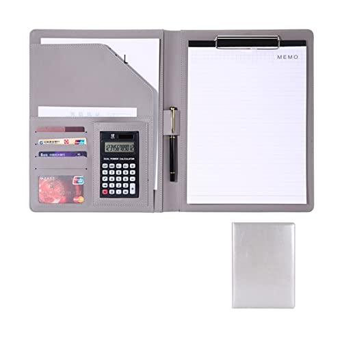 Schreibmappe A4 Ordner Mappe PU Kunstleder Klemmbrettmappe Portfolio Business Dokumentenmappe Mit Taschenrechner Notizblock Nicht Enthalten(Greay) von PAHION