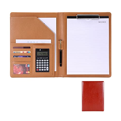 Schreibmappe A4 Ordner Mappe PU Kunstleder Klemmbrettmappe Portfolio Business Dokumentenmappe Mit Taschenrechner Notizblock Nicht Enthalten(Red) von PAHION