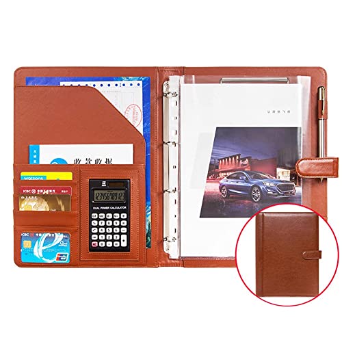 Schreibmappe A4 Ringbuchmappe Dokumentenmappe Businessmappe Konferenzmappe Professionelle Portfolio Aus Kunstleder Für Damen Und Herren(Brown+calculator) von PAHION