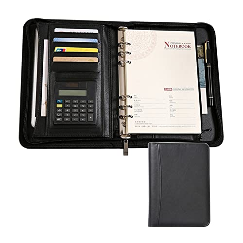Schreibmappe A5 Konferenzmappe Leder Reißverschluss Dokumentenmappe Geschäfts Organizer Mit Nachfüllbare Notizblockseiten Und Stifthalter Für Damen Herren(Black) von PAHION
