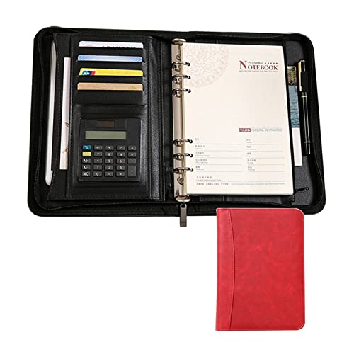 Schreibmappe A5 Konferenzmappe Leder Reißverschluss Dokumentenmappe Geschäfts Organizer Mit Nachfüllbare Notizblockseiten Und Stifthalter Für Damen Herren(Red) von PAHION