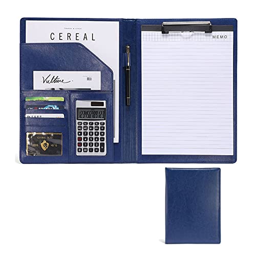 Schreibmappe PU Kunstleder Ordner Mappe Klemmbrettmappe Portfolio Business Dokumentenmappe Mit Taschenrechner Und A4-Notizblock Klemmbrett(Blue) von PAHION