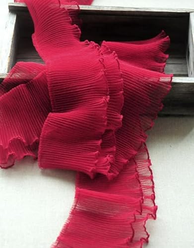 2M 10CM Breit Exquisite Rot Rosa Spitze Band stoff Elastische Rüschen Trim Kragen Nähen Kleidung Rock Kopfbedeckungen guipure Dekoration von PAILON