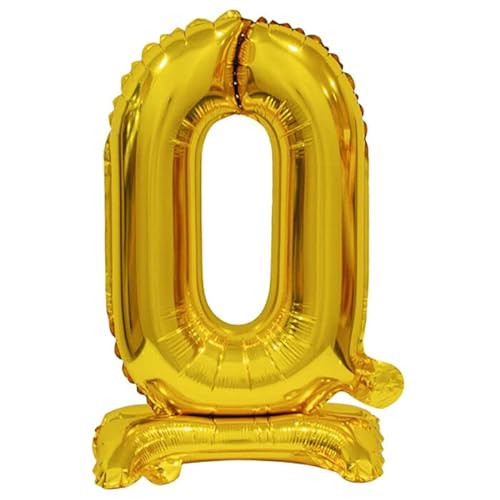 NEU Folienballon Geburtstagszahl Luft & Helium Mini Zahl 0 mit Standfuß Gold, ca. 38 cm von PAINT IT EASY