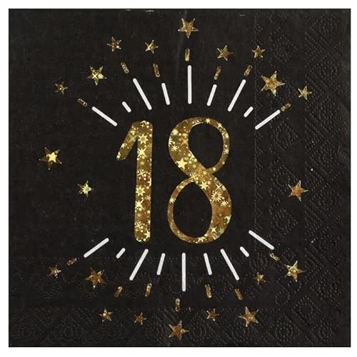 NEU Servietten Happy Birthday 18, schwarz-gold, 10 Stück, ca. 17 x 17cm von PAINT IT EASY