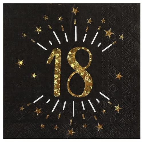 NEU Servietten Happy Birthday 18, schwarz-gold, 10 Stück, ca. 17 x 17cm von PAINT IT EASY