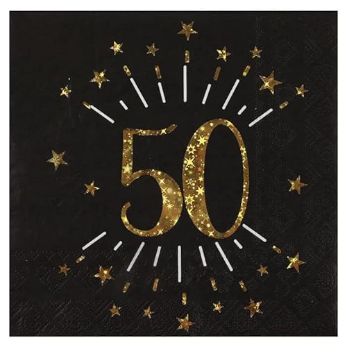 NEU Servietten Happy Birthday 50, schwarz-gold, 10 Stück, ca. 17 x 17cm von PAINT IT EASY