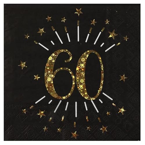 NEU Servietten Happy Birthday 60, schwarz-gold, 10 Stück, ca. 17 x 17cm von PAINT IT EASY