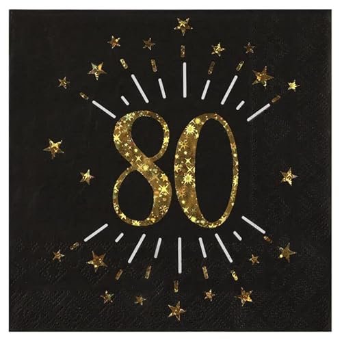 NEU Servietten Happy Birthday 80, schwarz-gold, 10 Stück, ca. 17 x 17cm von PAINT IT EASY