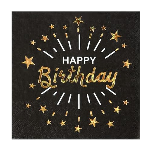 NEU Servietten Happy Birthday schwarz-gold, 10 Stück, ca. 17 x 17cm von PAINT IT EASY