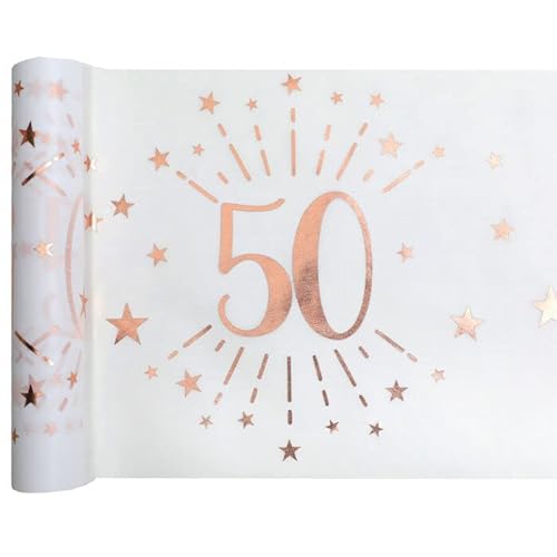 NEU Tischläufer Happy Birthday 50, weiß-rosé-Gold, 30cm x 5m von PAINT IT EASY