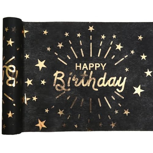 NEU Tischläufer Happy Birthday schwarz-Gold, 30cm x 5m NEU Tischläufer Happy Birthday schwarz-Gold, 30cm x 5m von PAINT IT EASY