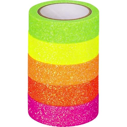 PAINT IT EASY NEU Deko Tape/Klebeband, 5 Rollen, Neon Regenbogen Glitter von PAINT IT EASY