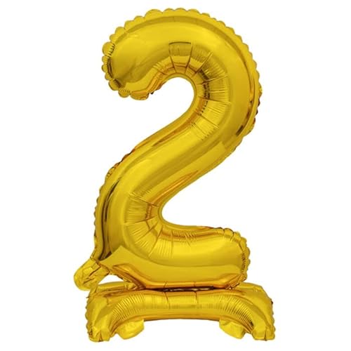 NEU Folienballon Geburtstagszahl Luft & Helium Mini Zahl 2 mit Standfuß Gold, ca. 38 cm von PAINT IT EASY