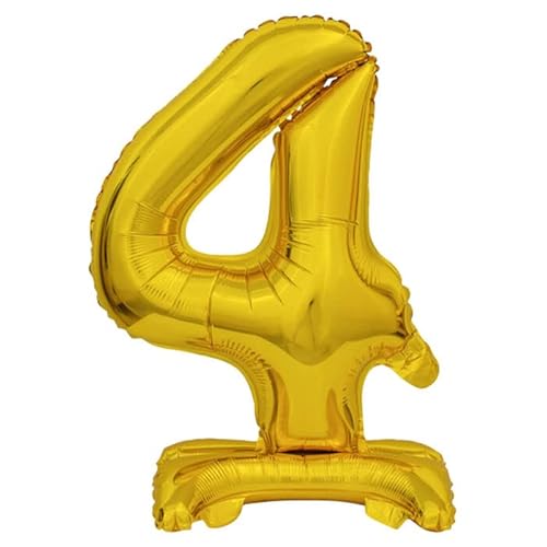 NEU Folienballon Geburtstagszahl Luft & Helium Mini Zahl 4 mit Standfuß Gold, ca. 38 cm von PAINT IT EASY