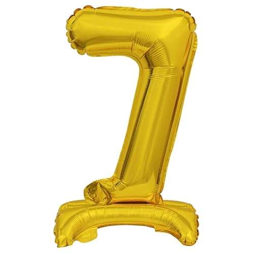 NEU Folienballon Geburtstagszahl Luft & Helium Mini Zahl 7 mit Standfuß Gold, ca. 38 cm von PAINT IT EASY