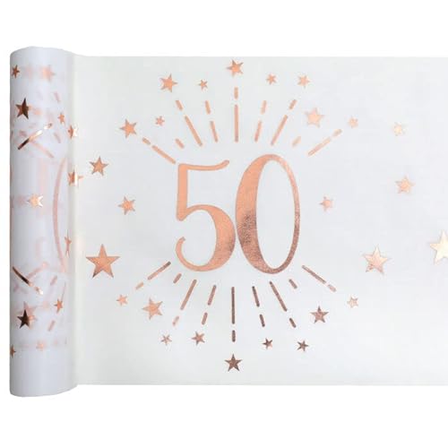 PAINT IT EASY NEU Tischläufer Happy Birthday 50, weiß-rosé-Gold, 30cm x 5m von PAINT IT EASY